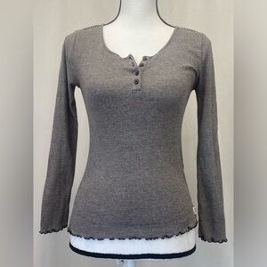 LEVI’S DRY GOODS HENLEY TOP Gray Black Stripe Ribbed Long Sleeve XS